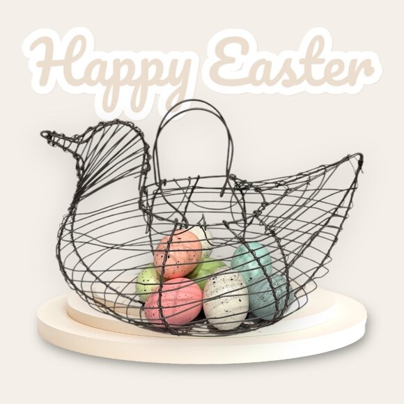 VTG Wire chicken egg basket with pastel eggs - Picture 4 of 11